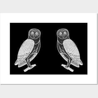 Barn Owls in Love - hand drawn nocturnal bird design Posters and Art